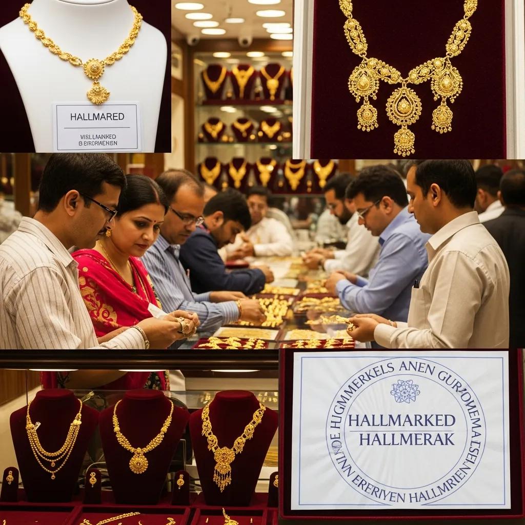 Jeweler's shop in Ludhiana displaying hallmarked gold jewelry with customers examining pieces